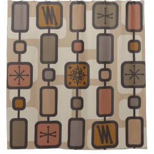 Retro Atomic Geometric Art Earth Tones Shower Curtain