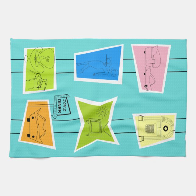 Retro Atomic Kitsch Kitchen Towel (Horizontal)