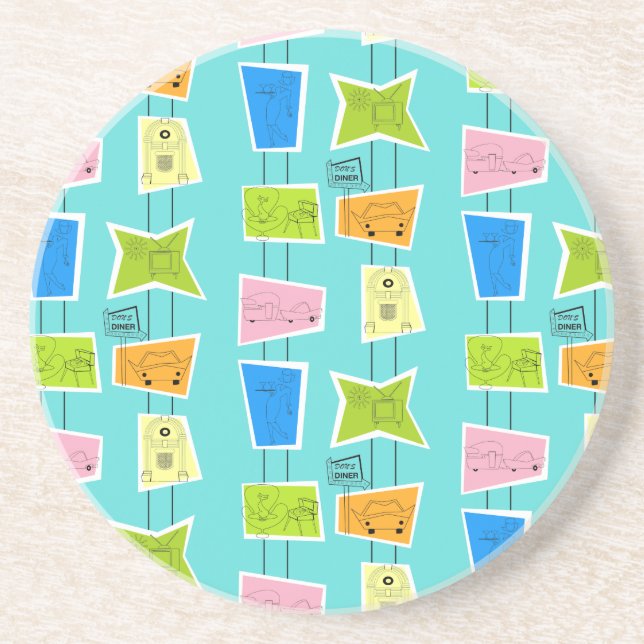 Retro Atomic Kitsch Sandstone Coaster (Front)