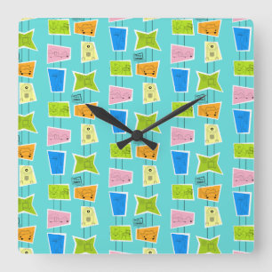 Retro Atomic Kitsch Square Acrylic Wall Clock