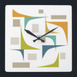 Retro Atomic Mid Century Geometric Turquoise Green Square Wall Clock<br><div class="desc">Add a pop of color to your wall with this funky mid century modern clock! It features the bright and bold colors of turquoise,  blue,  olive green,  orange,  and tan geometric shapes.</div>