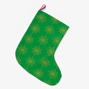 Retro Atomic Mid-Century Mod Green Gold  Large Christmas Stocking