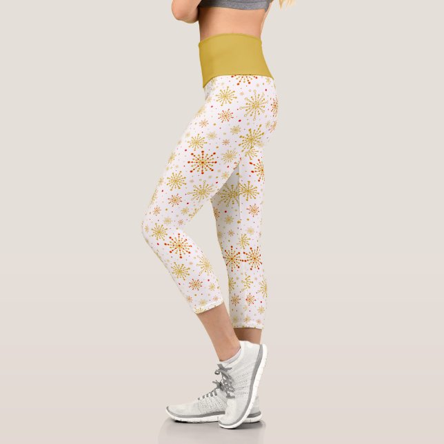 Retro Atomic Mid-Century Mod Red & Gold Starburst  Capri Leggings (Left)