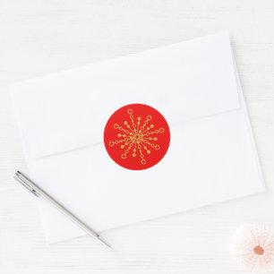 Retro Atomic Mid-Century Mod Red & Gold Starburst Classic Round Sticker