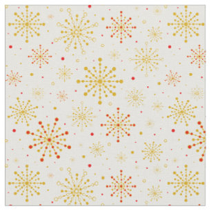 Retro Atomic Mid-Century Mod Red & Gold Starburst Fabric