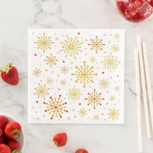 Retro Atomic Mid-Century Mod Red & Gold Starburst  Napkin