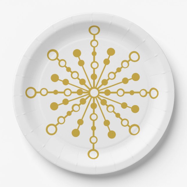 Retro Atomic Mid-Century Mod Red & Gold Starburst  Paper Plate (Front)
