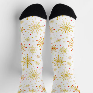 Retro Atomic Mid-Century Mod Red & Gold Starburst Socks