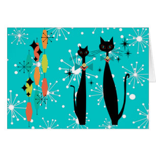 Retro Atomic Mid Century Modern Cool Cat Note Card