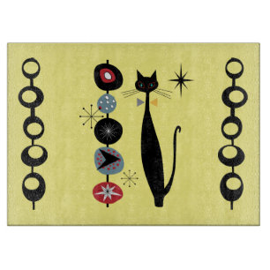 Retro Atomic Mid Century Modern Cool Cat  Serving  Cutting Board