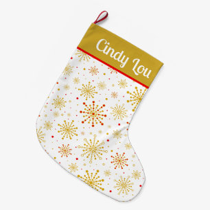 Retro Atomic Mid-Century Modern Gold Personalised Large Christmas Stocking