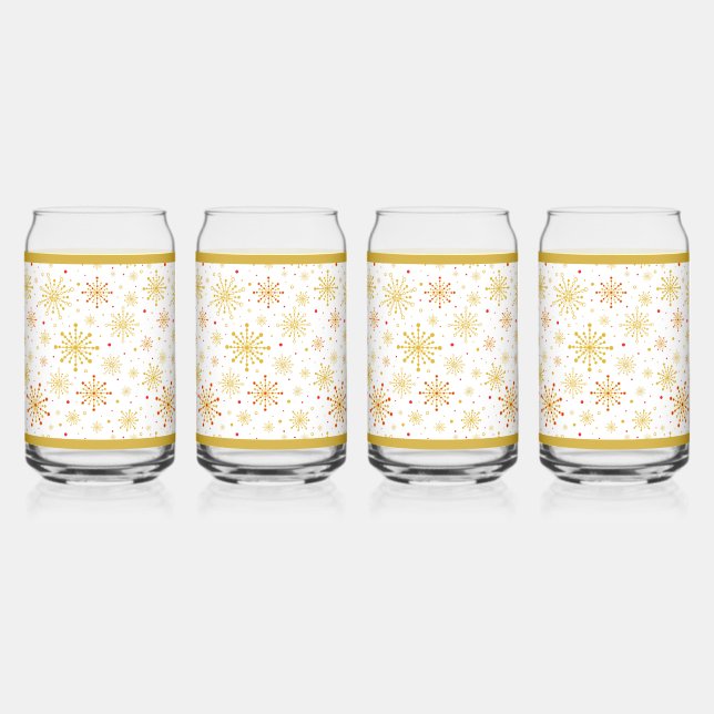 Retro Atomic Mid-Century Modern Red & Gold  Can Glass (Front)