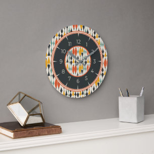 Retro Atomic Mid Century Teal Gold Orange Black Large Clock