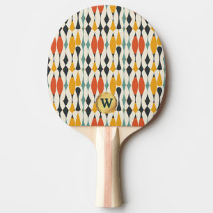 Retro Atomic Mid Century Teal Gold Orange Monogram Ping Pong Paddle