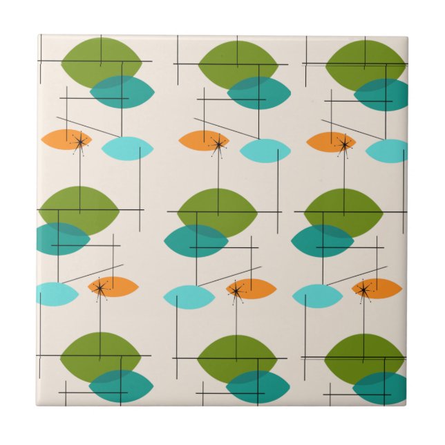 Retro Atomic Mobile Pattern Ceramic Tile (Front)