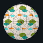 Retro Atomic Mobile Pattern Dart Board<br><div class="desc">This Retro Atomic Mobile Pattern Dart Board is mid century modern style at its finest. The vintage inspired design features a cream background with colourful pointed ovals in turquoise, orange, teal, and avocado green. The teal and avocado green ovals overlap creating a lovely shade of peacock blue. Fun starbursts accentuate...</div>