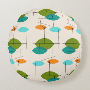 Retro Atomic Mobile Pattern Round Pillow