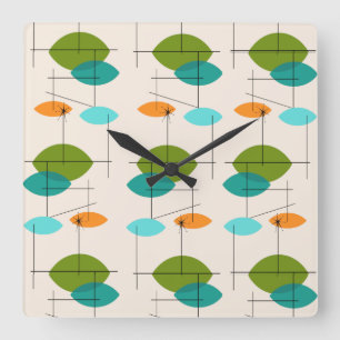 Retro Atomic Mobile Pattern Square Wall Clock