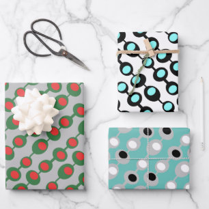 Retro Atomic Olives Trio Wrapping Paper Sheet
