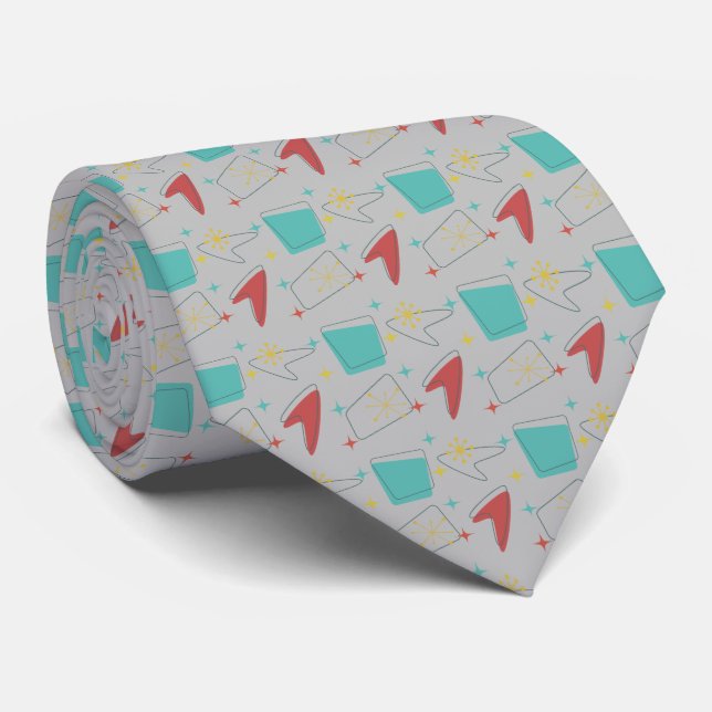 Retro Atomic Pattern on light grey Tie (Rolled)