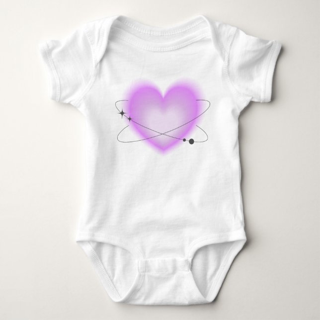 Retro Atomic Pink Heart Baby Bodysuit (Front)