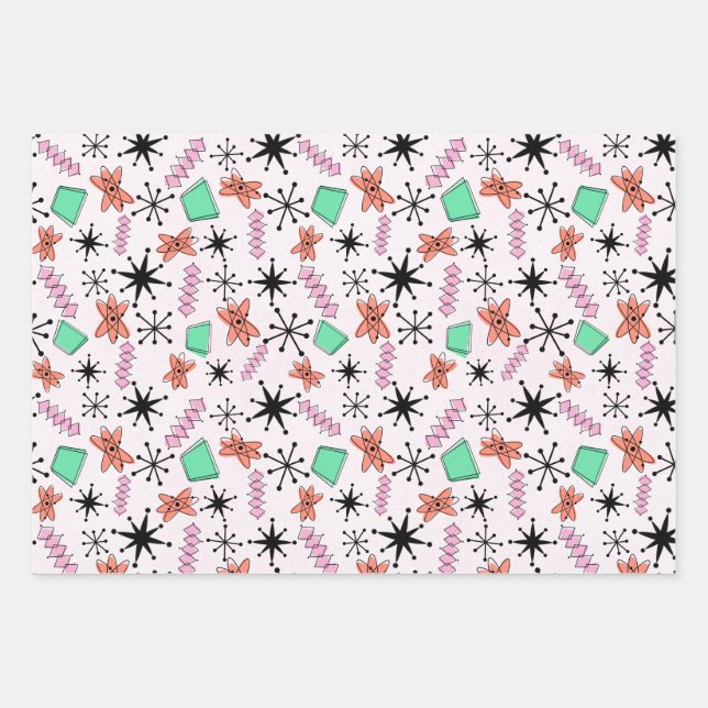 Retro Atomic Pink Orange Green Wrapping Paper (Front)