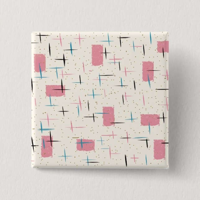 Retro Atomic Pink Pattern Button Keychain (Front)