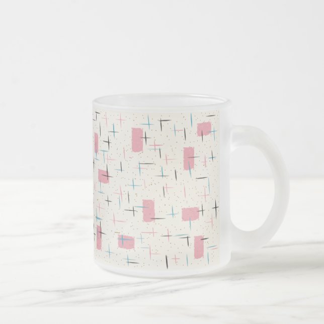 Retro Atomic Pink Pattern Frosted Glass Mug (Right)