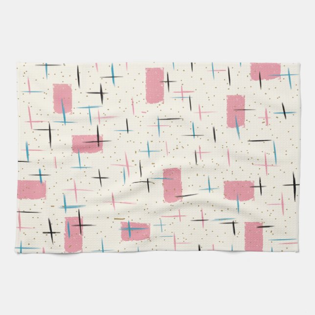 Retro Atomic Pink Pattern Kitchen Towel (Horizontal)
