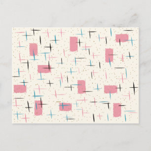 Retro Atomic Pink Pattern Postcard