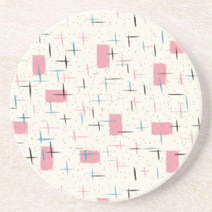 Retro Atomic Pink Pattern Sandstone Coaster