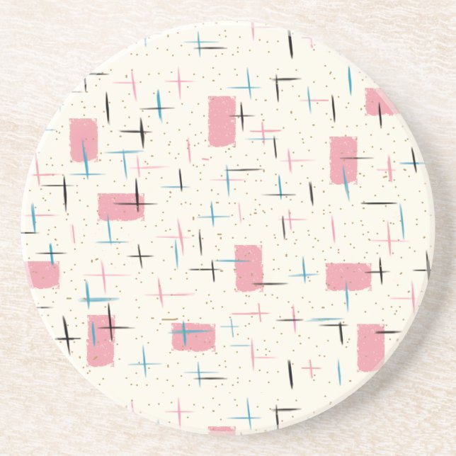 Retro Atomic Pink Pattern Sandstone Coaster (Front)