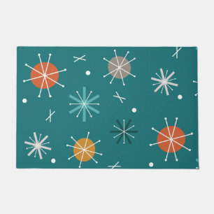 Retro Atomic Planets Starbursts Teal Doormat