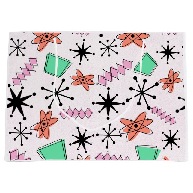 Retro Atomic Shapes Pink Orange & Green Large Gift Bag (Front)