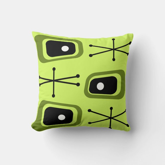 Retro Atomic Space Age Chartreuse Cushion (Front)
