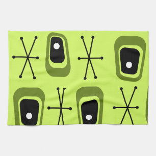 Retro Atomic Space Age Chartreuse Tea Towel