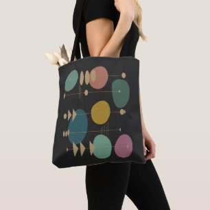 Retro Atomic Space Age Mid Century Modern Black Tote Bag