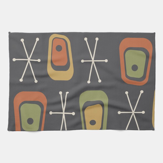 Retro Atomic Space Age Multicolored Tea Towel (Horizontal)