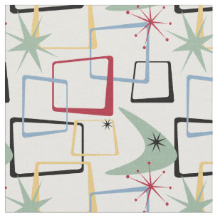 Retro Atomic Squares Stars & Boomerang Mid Century Fabric