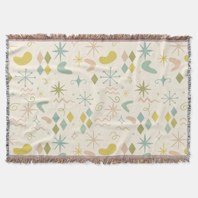 Retro Atomic Starburst and Boomerang Throw Blanket (Front)