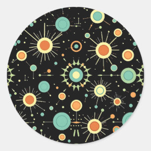 Retro Atomic Starburst Midcentury Pattern Classic Round Sticker