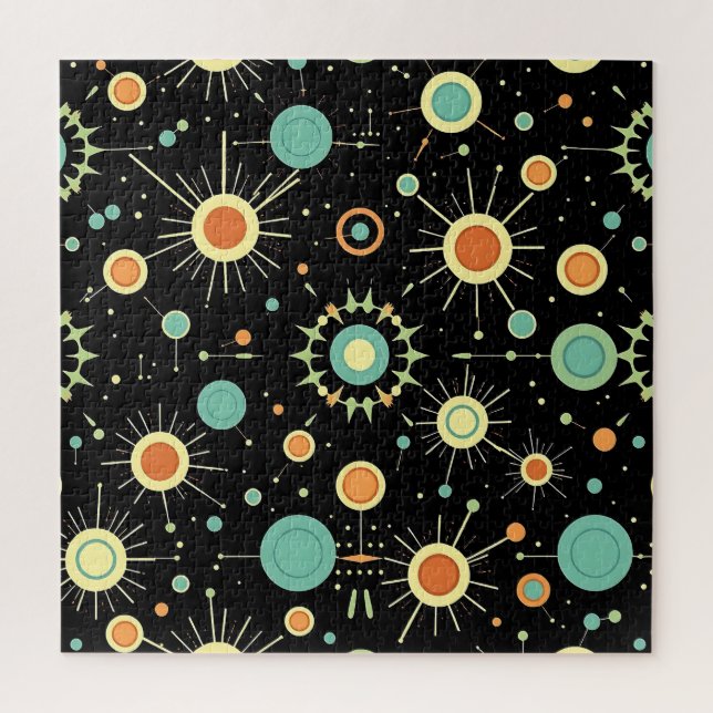 Retro Atomic Starburst Midcentury Pattern Jigsaw Puzzle (Vertical)