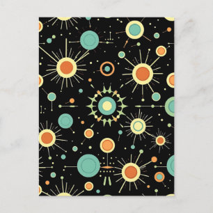 Retro Atomic Starburst Midcentury Pattern Postcard