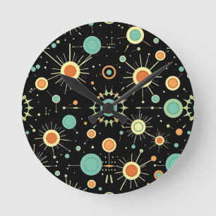 Retro Atomic Starburst Midcentury Pattern Round Clock