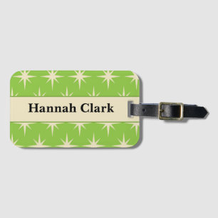 Retro Atomic stars on lime green  Monogram  Luggage Tag
