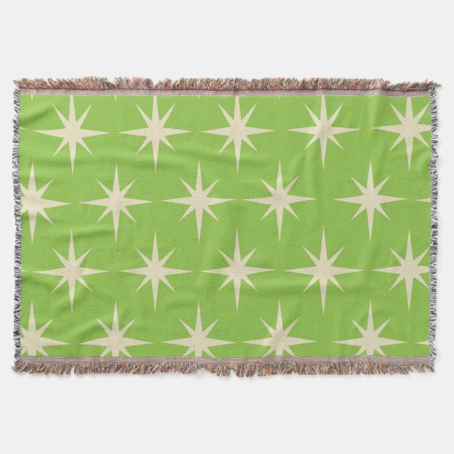 Retro Atomic Stars Pattern on Lime Green   Throw Blanket (Front)