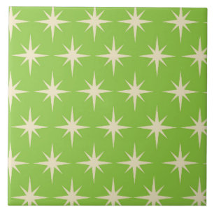 Retro Atomic stars pattern on lime green   Tile