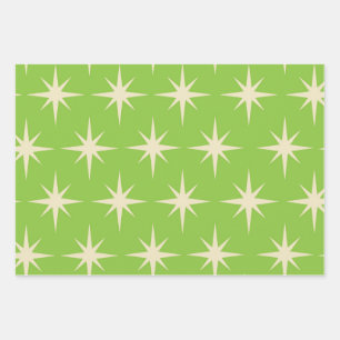 Retro Atomic stars pattern on lime green   Wrapping Paper Sheet