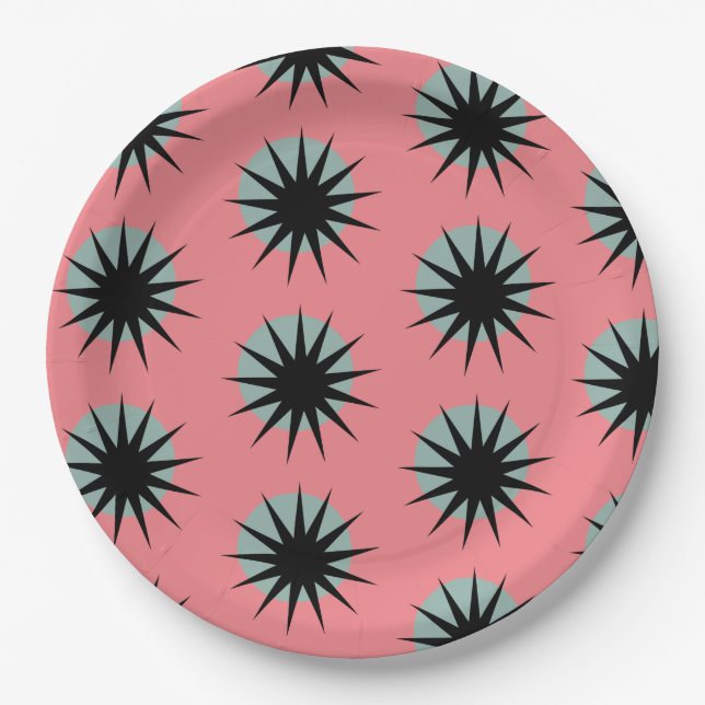 Retro Atomic Sunburst Pattern Paper Plate (Front)