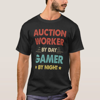 Retro Auction Worker By Day Gamer By Night T-Shirt